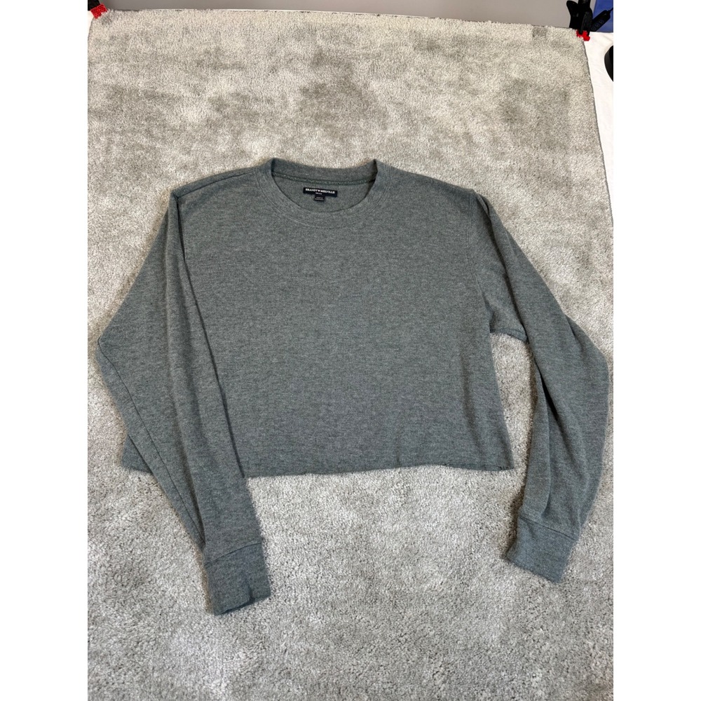 Brandy Melville Women One Size Green Cropped Long Sleeve Crew Neck Top Heathered
